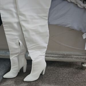 Fashion Nova Elegant White Over the Knee Boots